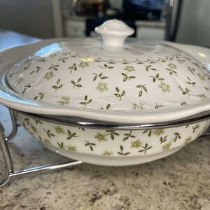 Vintage Sterling Forget Me Not Stone Ware Covered Bowl With Stand